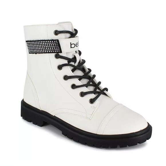 Bebe Womens 10 M White Faux Leather Lace Up Combat Boots DISPLAY FF7 - Picture 1 of 5